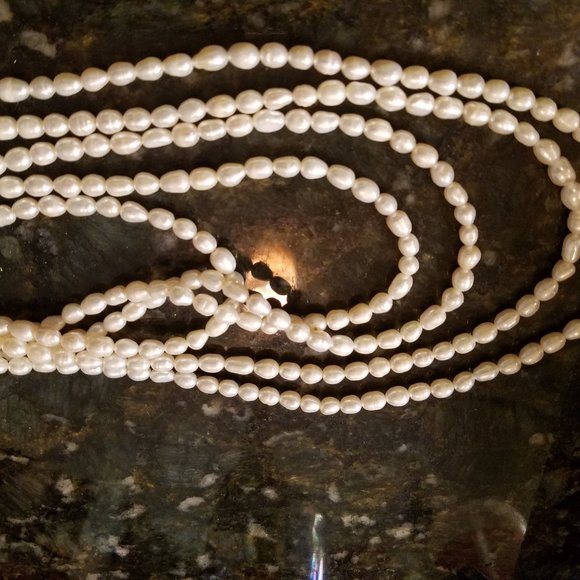 Gorgeous Oval Pearl Flower Necklace Long PRETTY - Picture 5 of 7